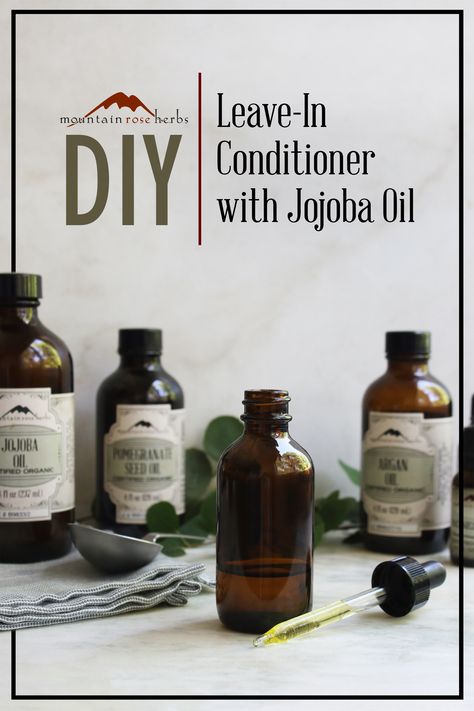 DIY Leave-in Conditioner with Jojoba & Argan Oils: Known for their moisturizing abilities, jojoba oil and argan oil work wonders on skin, as well as hair. This recipe combines nourishing carrier oils and invigorating essential oils for a leave-in application that will help soften and hydrate your locks! Hair Serum Recipe, Diy Conditioner, Conditioner Recipe, Mountain Rose Herbs, Pomegranate Seed Oil, Organic Argan Oil, Argan Oil Hair, Essential Oils For Hair, Rosehip Seed Oil