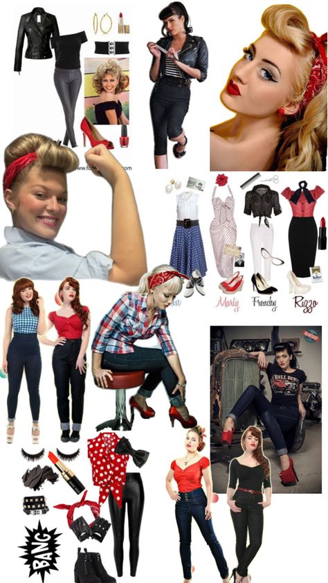 Temafest 2024 Rockabilly Party Outfits, 50s Fashion Rock N Roll, 50s Outfit Ideas Women, Diy 50s Costume Women 50 Style, Grease Photoshoot Ideas, Diy 50s Costume Women, Classy Outfits Wedding, Easy 50s Outfit, Decades Decorations