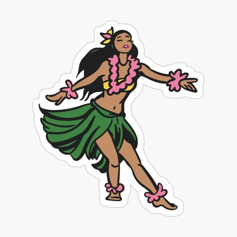 Hawaii Stickers Aesthetic, Hula Girl Drawing, Hawaiian Stickers, Mermay 2024, Hawaii Stickers, Surfboard Drawing, Sticker Luggage, Dancer Drawing, Hawaiian Girl