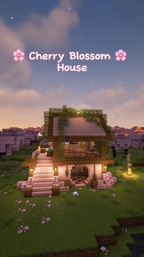 I made a simple Cherry Blossom House 🌸✨#minecraft #minecraftbuilds #minecrafttutorial | Instagram Houses In Minecraft Ideas, Minecraft Houses Blossom, Minecraft World Seeds Cherry Blossom, Simple Minecraft Houses Blueprints, Simple Mc House, Cute Minecraft House Ideas Easy, Mincraft Idea Houses Coquette, Pink Minecraft House Layout, Dark Oak And Cherry House Minecraft