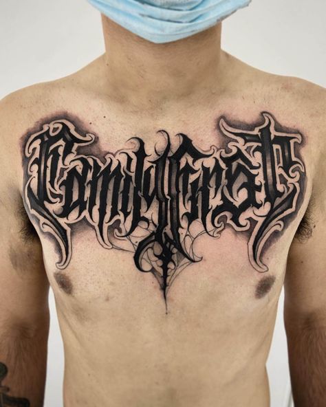 101 Best Name on Chest Tattoo Ideas That Will Blow Mind! Name On Chest Tattoo, Chest Tattoo Words, Chest Tattoo Fonts, Chest Tattoo Lettering, Chest Tattoo Sketches, Mind Tattoo, Chest Tattoo Ideas, Small Chest Tattoos, Necklace Tattoo