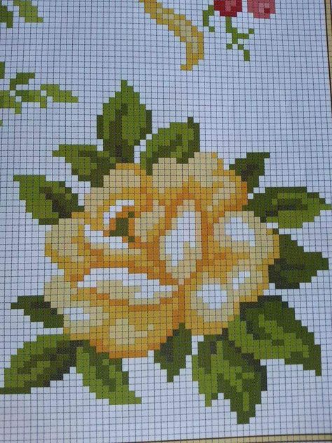 Rose Cross Stitch Pattern, Pola Kristik, Pola Sulam, Cross Stitch Patterns Flowers, Floral Cross Stitch, Cross Stitch Rose, 자수 디자인, Cross Stitch Patterns Free, Free Cross Stitch