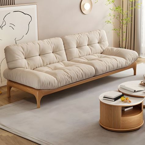 35.43" Tall Fabric Scandinavian Sofa Armless Tufted Back Sofa - Suede 83"L x 35.5"W x 35.5"H Pillow Back Sofa, Leather Floor Couch, Sofa High Back, Boho Floor Couch, Low Lounge Chair, Japanese Style Sofa, Low Couches Living Rooms, Attic Sofa, Floor Sofa Ideas