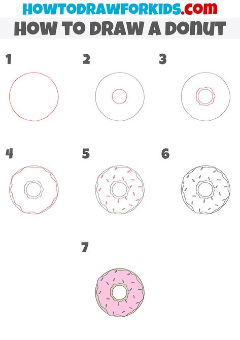 How To Draw Candy Step By Step, How To Draw A Donut, How To Draw Pancakes Step By Step, Donut Drawing Easy, How To Draw Donut, Kawaii Food Drawings Step By Step, How To Draw A Donut Step By Step, Food Doodles Easy Step By Step, Donut Pictures