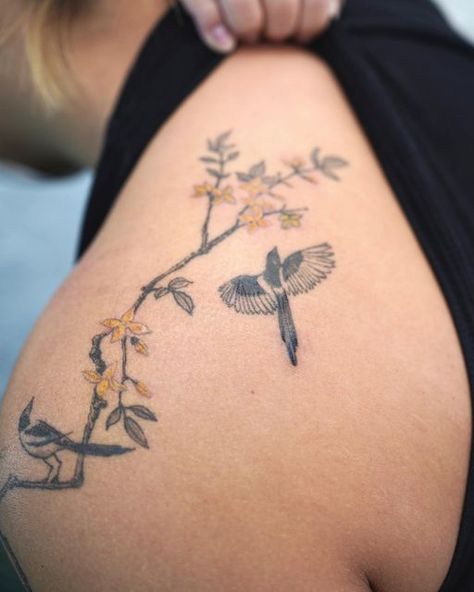 Tattoo Ideas, A Tattoo, Tattoos, Bloodroot Tattoo, Forsythia Tattoo, Wildflower Tattoo, Swallows, Tattoo Inspo, Healing