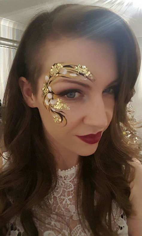 Jane Francis Young design Face Makeup Ideas, Gold Face Paint, Face Painting Flowers, Eye Face Painting, Maquillage Halloween Simple, Festival Face Paint, Adult Face Painting, Girl Face Painting, Face Painting Tutorials