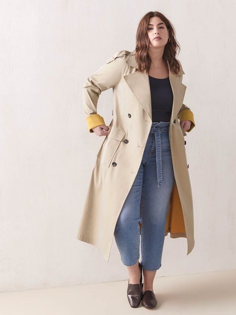 Bicolored Double-Breasted Trench Coat - Addition Elle | Penningtons Trench Coat Plus Size, Trenchcoat Outfit, Plus Size Trench Coat, Extra Petite, How To Fold Sleeves, Trench Coat Style, Winter Trench Coat, Fashion Petite, Addition Elle