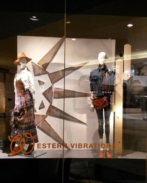 MACY'S, South Coast Plaza, Orange County, California, "Western Vibrations", pinned by Ton van der Veer Denim Window Display, Dressing Design, Windows Display, Visual Merchandiser, Retail Windows, Orange County California, Shop Fronts, Market Stalls, Window Dressing