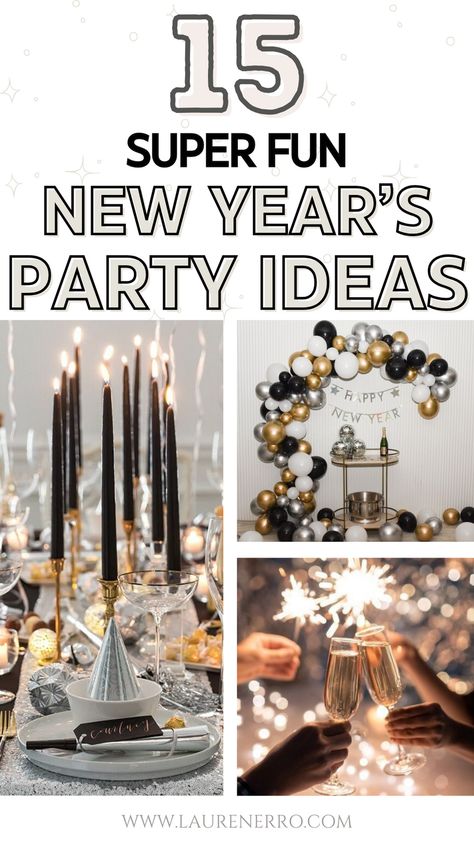 Ring in the new year with these 15 Fun New Year’s Eve Party Ideas.  These ideas are easy and quick to throw together for a night to remember. New Year Bar Decoration, New Year’s Eve Birthday Party Ideas, New Years Eve Backyard Party, Simple Nye Party Ideas, Disco Theme New Years Party, Pj New Years Eve Party, Nye Sleepover Party, Backyard New Years Eve Party, Luxury New Years Eve Party