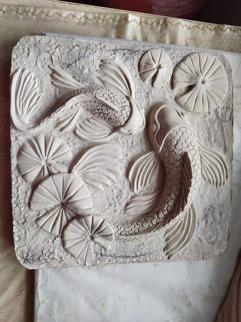 Ceramics Relief Ideas, Tile Relief Ceramics, Low Relief Ceramics, Bas Relief Art Ideas, Slab Relief Ideas, Clay Relief Tiles Ideas, High Relief Sculpture Clay, Relief Carving Ideas, Clay Bas Relief