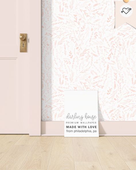 Neutral Pink Floral Wallpaper, Pink Baseboards And Trim, Wallpaper In Girls Bedroom, Girls Wallpaper Bedroom, Pink Bedroom Wallpaper, Wallpaper Nursery Girl, Girl Bedroom Wallpaper, Nursery Wallpaper Accent Wall, Light Pink Nursery