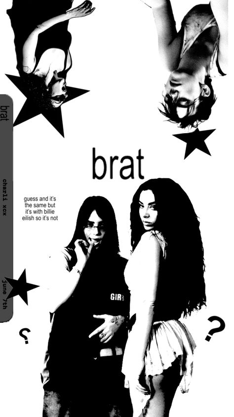 GUESS CHARLI XCX FT BILLIE EILISH #brat #charlixcx #billieeilish Red Roots, Star Overlays, Collage Poster, Room Pictures, Pink Wallpaper Iphone, Charli Xcx, Music Film, Cute Little Drawings, New Poster