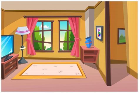 Room for relaxation in the house. Premiu... | Premium Vector #Freepik #vector #house #cartoon #room #morning Background Of House, 2d Cartoon Background, Cartoon House Animation, Cartoon Room Background, Home Cartoon Houses, Animated Cartoon Background, Cartoon Background House, Cartoon Home Background, Cartoon Animation Background