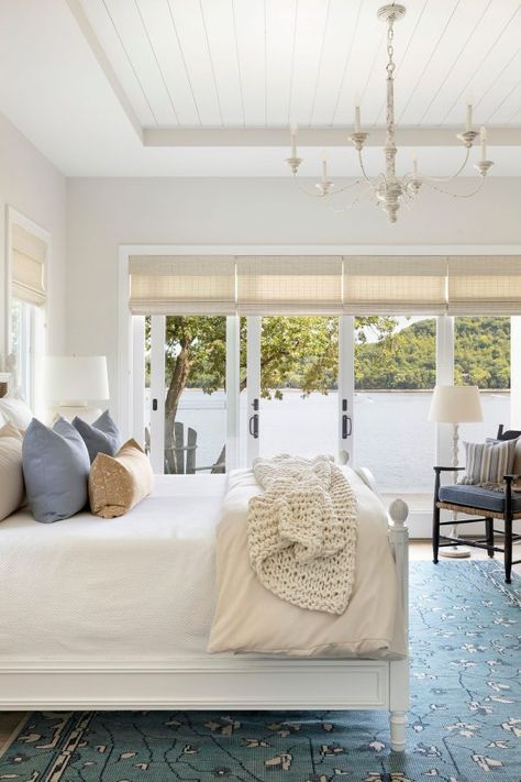 St. Croix House | Bria Hammel Interiors Bria Hammel Interiors, Bria Hammel, Woven Wood Shades, Vintage Dining Room, Hunter Douglas, Cottage Bedroom, Pretty Bedroom, Woven Wood, St Croix