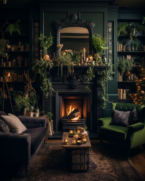 Moody Forest, Gothic Boho, Dark Acadamia, Tapeta Harry Potter, Moody Decor, Dark Living Rooms, Forest Witch, Interior Design Per La Casa, Dark Christmas