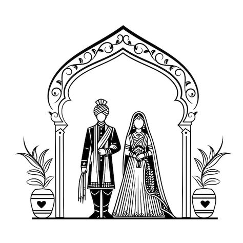 Vector indian wedding bride and groom se... | Premium Vector #Freepik #vector #engage #engagement-invitation #invitation-wedding #engagement-poster Saider Mhendi, Wedding Illustration Drawings, Indian Wedding Bride And Groom, Engagement Poster, Marriage Symbols, Engagement Mehendi, 3d Drawing Tutorial, Bridal Illustration, Hindu Marriage