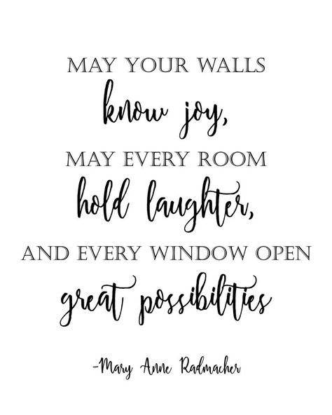 May your walls know joy, may every room hold laughter and every window open great possibilities - Home decor quote - FREE home printable decor - Great gift idea - Little Blonde Mom Blog #blogger #printables #homedecor #home New Home Quotes, Blonde Mom, Home Quotes, House Quotes, Happy New Home, New Home Cards, Real Estate Quotes, Home Decor Quotes, Home Quotes And Sayings