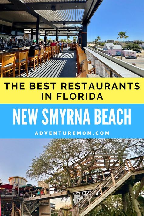 Restaurant with Palm Trees. With Text Reading: The Best Restaurants in New Smyrna Beach, Florida. Beach 2024, Smyrna Beach Florida, New Smyrna Beach Florida, Drinks And Food, Vacation 2024, Florida Food, Beach Dinner, Florida Restaurants, Daytona Beach Florida