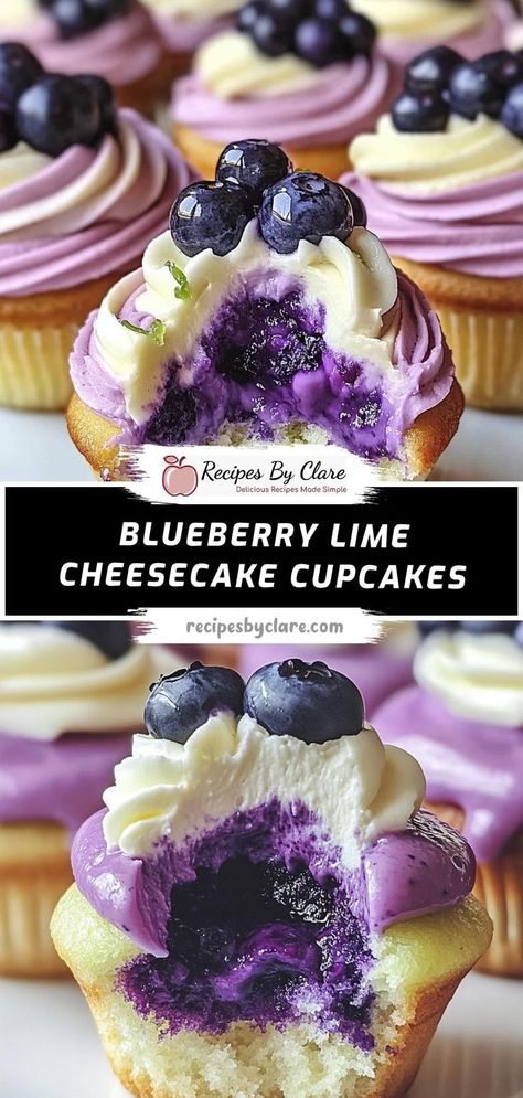 These creamy Blueberry Lime Cheesecake Cupcakes feature a buttery graham cracker crust, a rich cheesecake filling with lime zest, and juicy blueberries. Topped with whipped cream and extra berries, they’re a delightful dessert for any event! Ingredients: 1 ½ cups graham cracker crumbs Zest of 1 lime 1 cup blueberries Light, tangy, and delicious, these cheesecake cupcakes are sure to impress! Blueberry Topping For Cheesecake, Blueberry Cheesecake Cupcakes, Rich Cheesecake, Cheesecake Muffins, Cheesecake Toppings, Lime Cheesecake, Cheesecake Cupcakes, Cheesecake Filling, Refreshing Desserts