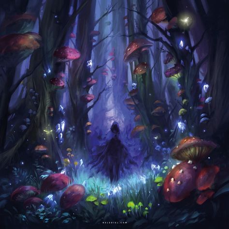 Dark Mushroom Forest, Nele Diel on ArtStation at https://www.artstation.com/artwork/m1RAE Dark Mushroom Forest, Mushroom Forest, Magic Forest, Fantasy Forest, Forest Art, Fantasy Art Landscapes, Forest Fairy, Magical Forest, 판타지 아트