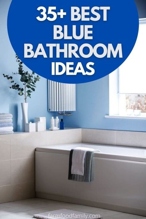 35+ Best Blue Bathroom Ideas and Designs (With Pictures) 38 Blue And White Toilet Room, Blue And White Small Bathroom, Blue Bathroom Color Schemes, Bathroom Color Schemes Blue, Gray And Blue Bathroom Ideas, Cherry Cabinets Bathroom, Beige And Blue Bathroom, Blue And Tan Bathroom, Powder Blue Bathroom