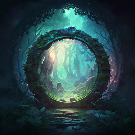 Fantasy magical fairy-tale glowing stone portal in the forest. round stone portal teleport in trees to other worlds. fantastic landscape. magic altar in the forest, highly detailed, digital painting, art station, concept art, smooth, sharp focus, illustration, #midjourneybot #AIart,  #Art, #Aiimages, #fantasyimages, #fantasyfairytale, #fairytalestories Magic Gate Fantasy Art, Magic Altar Fantasy Art, Teleporter Concept Art, Fantasy Portal Concept Art, Portal Painting Ideas, Fantasy Portal Art, Magic Stones Fantasy Art, Magic Portal Art, Portal Fantasy Art