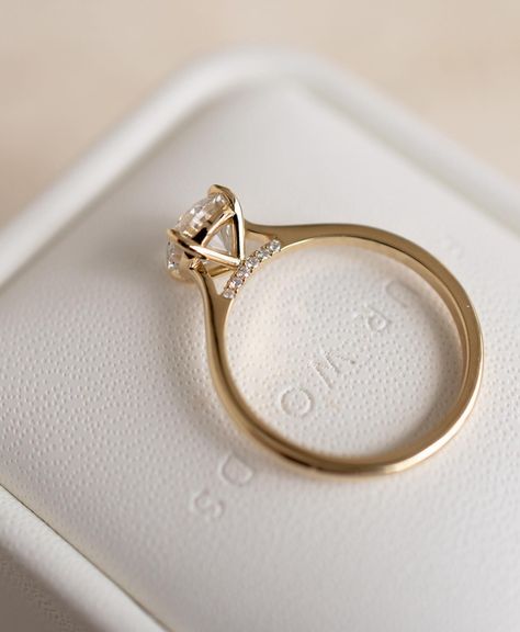 Bridge Accent Engagement Ring, Diamond Bridge Engagement Ring, Classic Solitaire Engagement Ring, Round Solitaire Engagement Ring Gold, Elongated Cushion Cut Engagement Ring, Single Diamond Ring, Round Solitaire Rings, Pretty Engagement Rings, Dream Wedding Ring