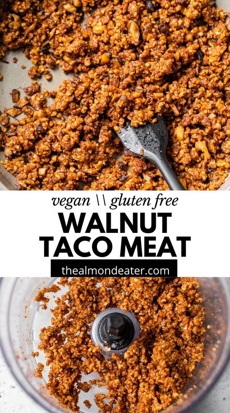 Almond Meat Recipes, Mushroom And Walnut Meat, Walnut Mushroom Taco Meat, Walnut Taco Meat, Taco Meat Recipe, Walnut Meat, Vegan Tacos Meat, Vegan Meat Recipe, Vegan Essentials