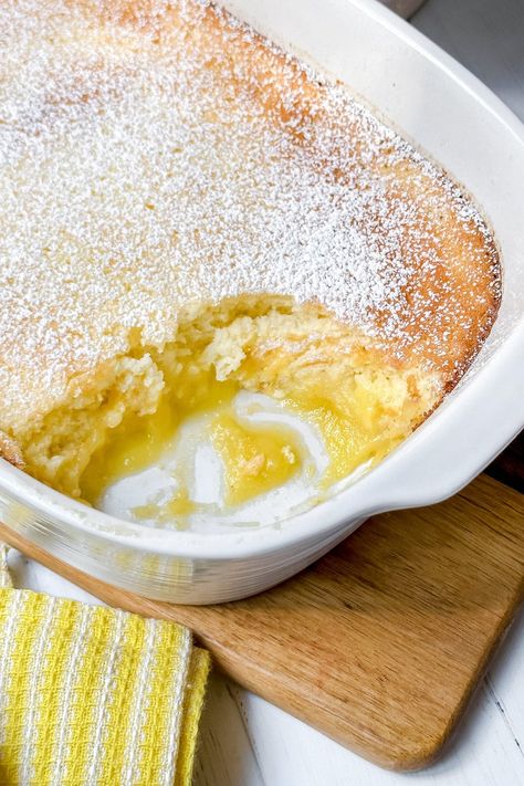 Baked Lemon Pudding is a delicious, irresistibly light and airy dessert with Irish origins. A sweet, effortless treat you don't want to miss. Irish Lemon Pudding, Lemon Cake Pudding, Lemon Delicious Pudding Dessert Recipes, Easy Baked Pudding Recipes, Lemon Self Saucing Pudding, Baked Lemon Pudding Nyt, Instant Lemon Pudding Dessert, Quick And Easy Lemon Desserts, Sticky Lemon Pudding