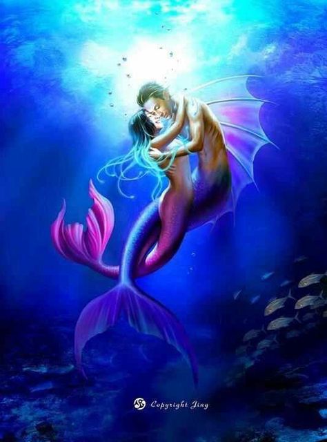 Mermaid & merman Mermaid Couple Art, Mermaid Couple, Mermaid Illustrations, Mermaid In Love, Mermaid Artwork, Mermaid Illustration, Fantasy Mermaids, Mermaid Pictures, Mermaid Tale