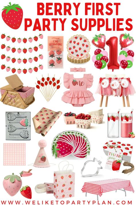 A Berry First Birthday Party Supply Guide - We Like To Party Plan Some Berry Is One Party, Berry Sweet 1st Birthday Centerpieces, Berry Sweet Birthday Party Decorations, Berry 1st Birthday Party Decorations Diy, Strawberry Birthday Party Ideas, One Berry Sweet Birthday, Berry Themed Birthday Party, Berry First Birthday Girl, Berry First Birthday Food Ideas