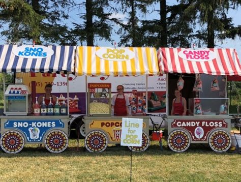 Party Food Carts, Carnival Snacks, Food Truck Party, Circus Food, Cotton Candy Machines, Popcorn Stand, Street Food Design, Carnival Birthday Party Theme, Stand Feria