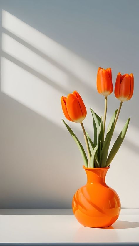 Flower Vase Picture, Tulips Reference, Orange Flowers Drawing, Orange Flowers Bouquet, Tulip In Vase, Thursday Flowers, Vase With Tulips, Tulip Background, Vase Tulips