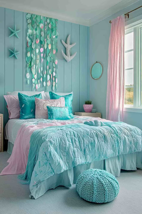 40 Unique Kids Bedroom Ideas for Every Style Ocean Bedroom Kids, Sea Bedroom Ideas, Teal Girls Bedroom, Ocean Bedroom Ideas, Nautical Kids Bedroom, Ocean Room Ideas, Unique Kids Bedrooms, Mermaid Decor Bedroom, Sea Bedrooms