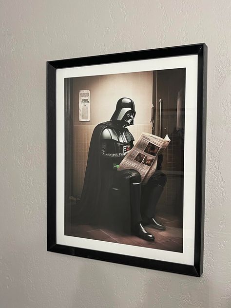 Amazon.com: Star Wars Bathroom Décor Art Print - Premium Giclee Fine Art Print - Aesthetic Modern Vintage Painting Style Darth Vader Stormtrooper Yoda Print Poster for Bathroom Wall Decor, Ready to Frame : Handmade Products Star Wars Bathroom Art, Star Wars Frame, Nerdy Wall Art, Star Wars Apartment, Apartment Decorating For Men Bedroom, Bathroom Decor Paintings & Prints, Movie Bathroom Decor, Star Wars Bathroom Ideas, Aesthetic Boys Bedroom