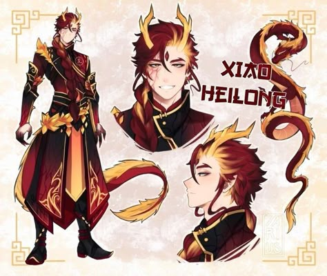 Phoenix Oc Male, Twin Oc Art, Chinese Dragon Oc Human, Chinese Dragon Character Design, Dragon Boy Art, Dragon Boy Character Design, Dragon Human Hybrid Character Design, Chinese Dragon Oc, Dragon Oc Human Male