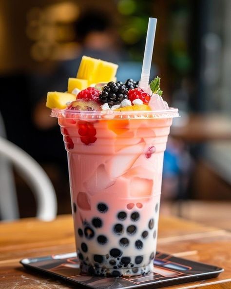 Healthy Drink Recipes Smoothies, Bubble Tea Flavors, Bubble Tea Recipe, Fruit Pineapple, Bubble Tea Boba, Photography Colorful, Boba Drink, Snack Healthy, Beverage Photography