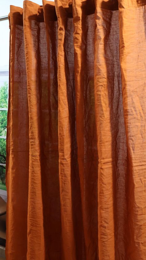 Rusty Orange Color Linen Curtain, Window Stonewashed Linen Curtain 2 Panel curtain Rusty Curtain Custom Size linen Curtain Washed curtain by Theduvetcover on Etsy Rust Curtains, Curtains Handmade, Burnt Orange Curtains, Linen Shower Curtain, Balcony Curtains, Window Bedroom, Curtains Door, Curtains Linen, Orange Curtains