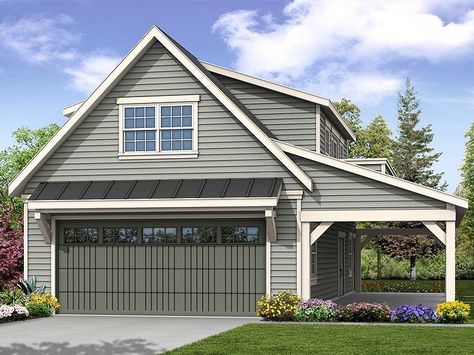 051G-0100: Garage Plan with Loft and Covered Porch House Plans With Garage, Detached Garage Designs, Carport Modern, Garage Extension, Single Garage Door, Garage Plans With Loft, 2 Car Garage Plans, Garage Plans Detached, Plan Garage