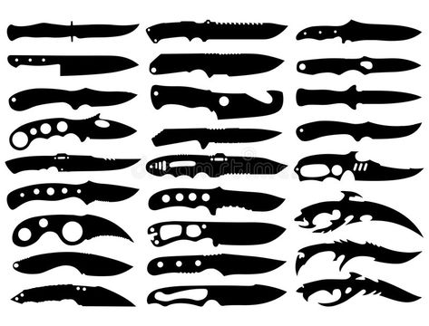 Illustration about Knifes collection describe as a silhouette and formed from all shapes start from an ordinary shape to unique shapes. Illustration of incisive, dagger, collection - 8263405 Knife Template, Knife Drawing, Knife Shapes, Knife Making Tools, Diy Knife, Knife Patterns, Types Of Swords, Types Of Knives, Shape Templates