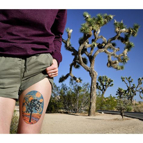 CafeMom.com : Van Gogh Joshua Tree : 50 Nature Tattoos That Capture Earth's Beauty -- In regards to his beautiful work, the tattoo artist wrote: "My wonderful client Eglė sent me this amazing photo of our healed Van Gogh Joshua tree piece next to the exact tree we used for inspiration! This is definitely by far one of my favorite healed tattoo photos I received from the client!" Joshua Tree Tattoo, Nature Tattoo Ideas, Unique Half Sleeve Tattoos, Adventure Tattoo, Mother Nature Tattoos, Organic Tattoo, Marquesan Tattoos, Nature Tattoo, Mens Shoulder Tattoo