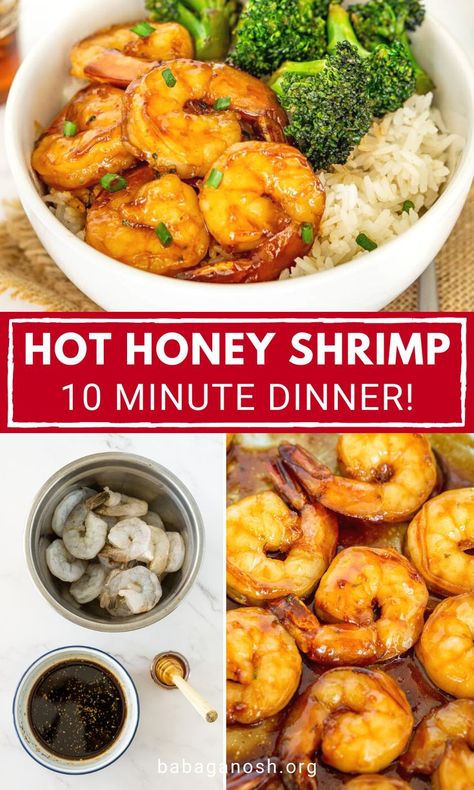 Hot Honey Shrimp, Summer Shrimp Recipes, Hot Honey Recipe, Honey Shrimp, Shrimp And Rice Recipes, Sticky Sauce, Serve Over Rice, Shrimp Dinner, Shrimp Recipes For Dinner