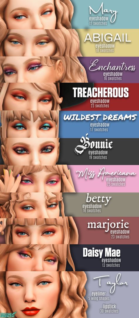 ~taylor makeup collection~ | thatonegreenleaf Sims Maxis Match Makeup, Maxis Match Makeup Sims 4, Maxis Match Cc Makeup, Sims 4 Emo Makeup, Sims 4 Mm Makeup, Sims 4 Cc Mm Makeup, Makeup Sims 4 Cc Maxis Match, Sims 4 Face Paint Cc, Sims 4 Cc Eye Makeup