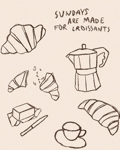 croissants coffee small joys of sunday morning sketch illustration wall art decor cozy home decor breakfast brunch aesthetic morning vibes warm and cozy inspiration seasonal wall decor breakfast lover sunday brunch butter illustration Coffee And Croissant Illustration, Coffee Sketch Aesthetic, Croissant Illustration Drawings, Brunch Illustration Design, Brunch Doodle, Cozy Illustration Art, Small Posters Wall Art, Butter Sketch, Croissant Doodle