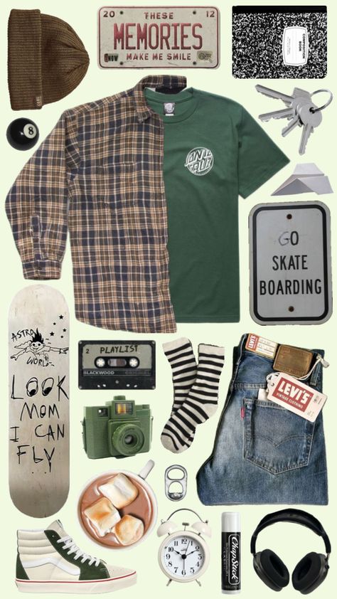 #grunge #skater #green #brown #polyvore #outfitboard #fitinspo #outfit #outfitaesthetic Outdoorsy Outfits, Future Outfit, Green Outfit, Stage Outfits, Grunge Outfits, Outfits Aesthetic, Aesthetic Outfits, Retro Outfits, Dream Clothes