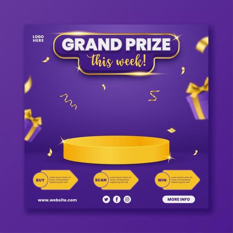 Grand prize announcement social media te... | Premium Vector #Freepik #vector #business #gold #gift #social-media Cash Prize Poster Design, Grand Prize Poster Design, Winner Announcement Design, Winners Poster Design, Gold Prize, Contest Poster, Soft Cookies, Graphic Design School, Prize Giveaway