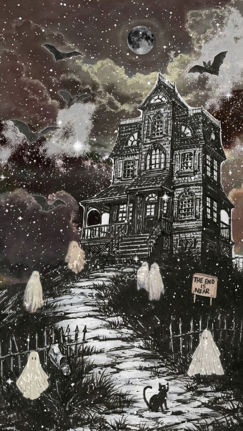 #hauntedhouse #haunted #ghosts #space #reshuffle Spooky Wallpaper, Halloween Wallpaper Backgrounds, Gothic Wallpaper, Halloween Artwork, Black Phone Wallpaper, Halloween Drawings, Celestial Art, Phone Wallpaper Patterns, Inspirational Wallpapers