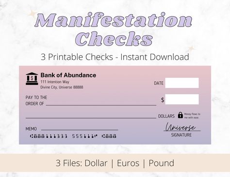 Attracting Money Manifesting Check, Check Vision Board, Apartment Manifestation, Manifestation Checks, Manifestation Check, Abundance Check, Printable Checks, Astronaut Cartoon, Attraction Manifestation