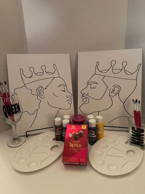 Bedazzled Items, Sip And Paint Ideas, Paint N Sip, Personal Project Ideas, Couples Canvas Painting, Kids Fathers Day Crafts, 40th Bday Ideas, African Village, King Painting