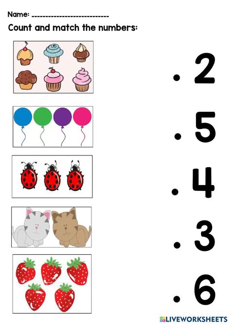 Number And Counting Activities Preschool, Math Exercises For Kindergarten, Number Matching Activities, Count And Match Worksheets, Numbers Matching Worksheet, Maths Work Sheet For Kg, Maths Worksheet For Nursery Kids, Numbers Worksheets Kindergarten, Worksheet For Nursery Class Maths